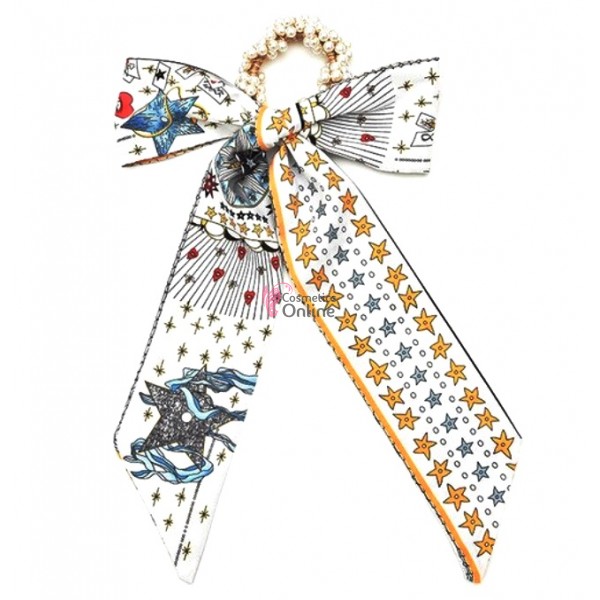 Esarfa din matase cu elastic din perle crem Cod ESF084